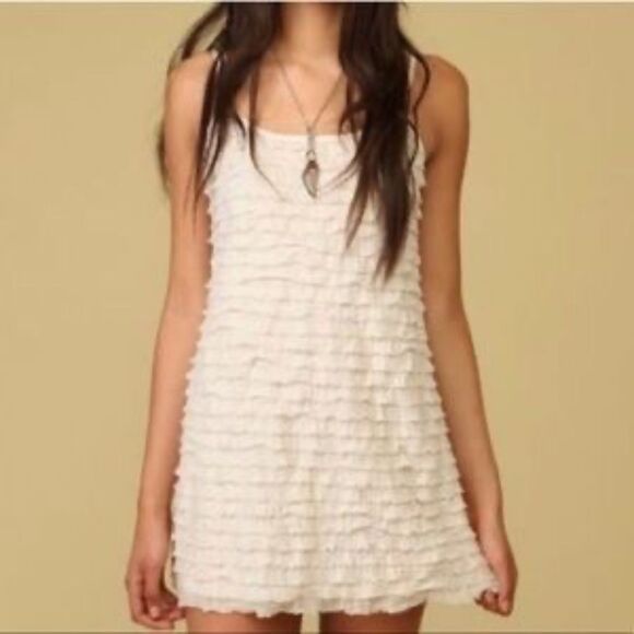 Free People Ivory Horizontal Ruffle Mini Dress Sz M - Picture 1 of 9